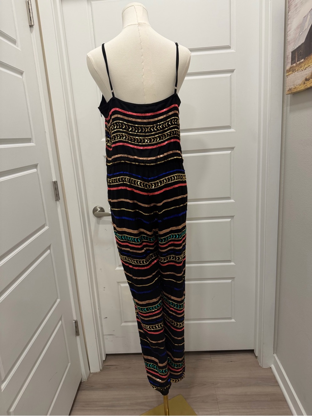 Mara Hoffman Black Multicolor Striped Sequin Jumpsuit - Picture 9 of 10